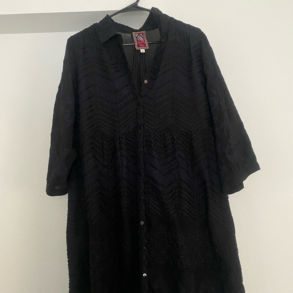 Johnny Was Black Embroidered Tunic Dress